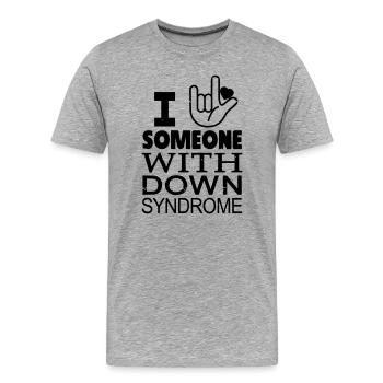 Amoureux du syndrome de Down - T-shirt bio Premium Homme - gris chiné - Devant - Damien (186cm)