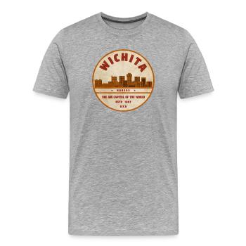 Wichita Luftkapital Retro-Emblem - Männer Premium Bio T-Shirt - Grau meliert - Vorne - Damien (186cm)