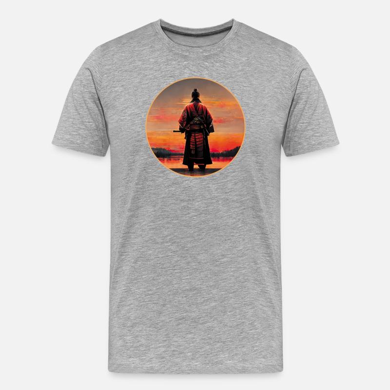 Samurai-Krieger - Männer Premium Bio T-Shirt - Grau meliert