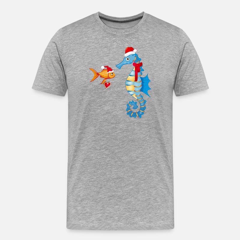 Fisch und Seepferdchen in Weihnachtsstimmung - Männer Premium Bio T-Shirt - Grau meliert