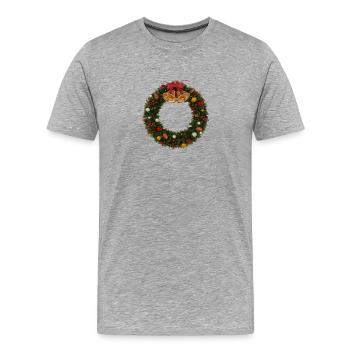Weihnachtskranz mit Glocken und Schleife - Männer Premium Bio T-Shirt - Grau meliert - Vorne - Damien (186cm)