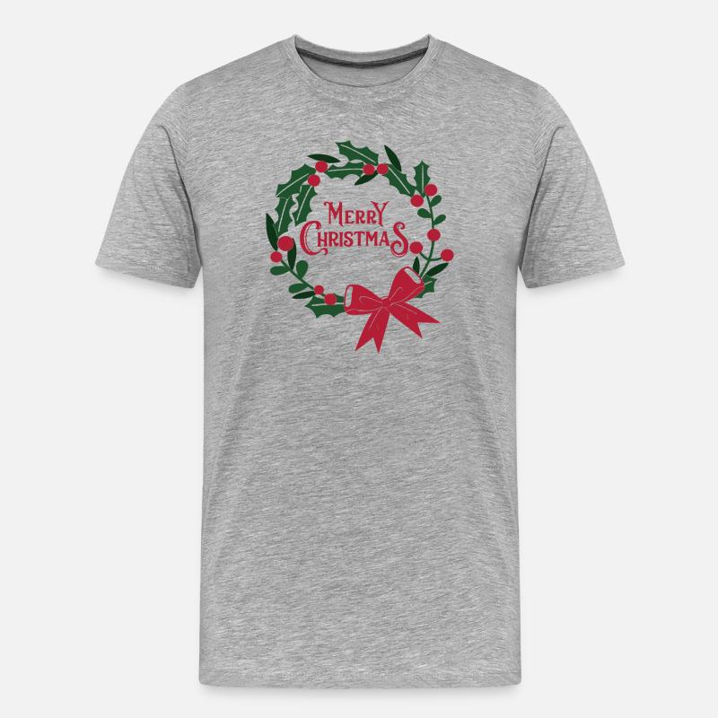 Weihnachtskranz mit roter Schleife - Männer Premium Bio T-Shirt - Grau meliert
