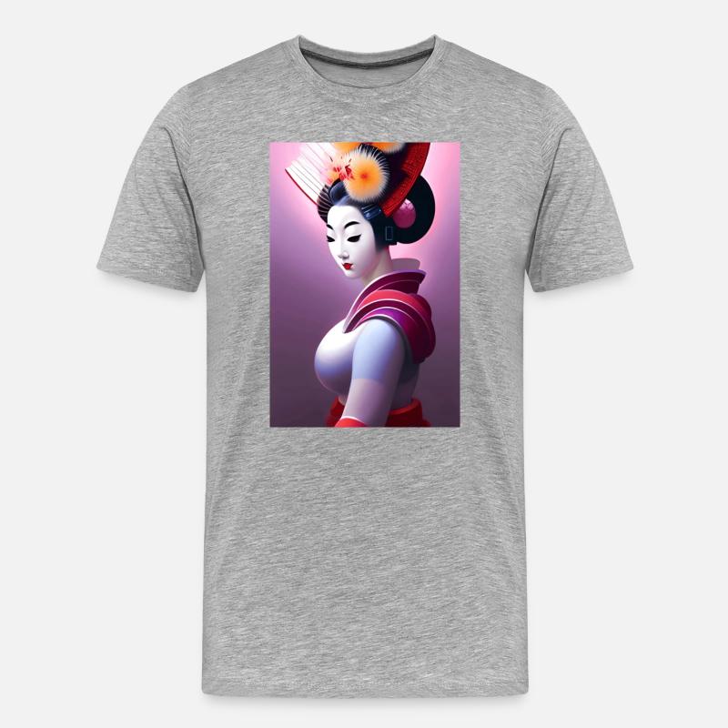Geisha 9 - Männer Premium Bio T-Shirt - Grau meliert