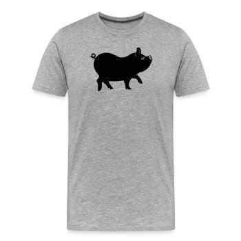 Schweineschattenfigur mit lockigem Schwanz - Männer Premium Bio T-Shirt - Grau meliert - Vorne - Damien (186cm)