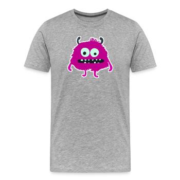 Monstre Pourpre Poilue | Créature mignonne et ridicule - T-shirt bio Premium Homme - gris chiné - Devant - Damien (186cm)