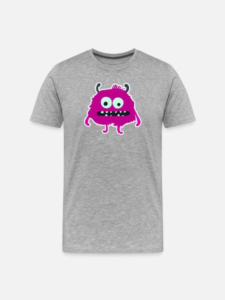 Purple Furry Monster | Cute Silly Creature  - Men's Premium Organic T-Shirt - heather grey
