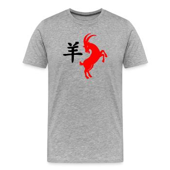 Chinesische Schrift mit roter Ziege - Männer Premium Bio T-Shirt - Grau meliert - Vorne - Damien (186cm)
