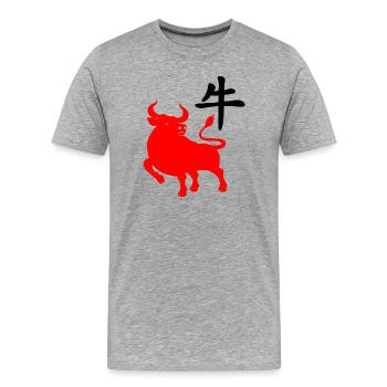 Chinesisches Zeichen rotes os mit os-Bild - Männer Premium Bio T-Shirt - Grau meliert - Vorne - Damien (186cm)