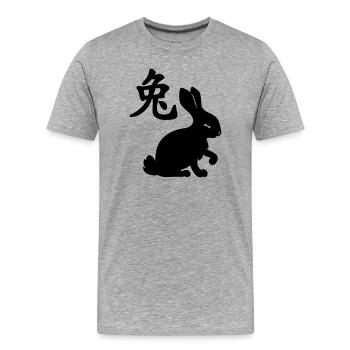 Chinesisches Schriftzeichen Kaninchen mit Kaninchenbild - Männer Premium Bio T-Shirt - Grau meliert - Vorne - Damien (186cm)