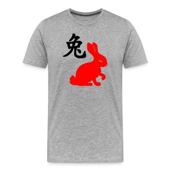 Kaninchen mit chinesischem Schriftzeichen und rotem Kaninchen - Männer Premium Bio T-Shirt - Grau meliert - Vorne - Damien (186cm)