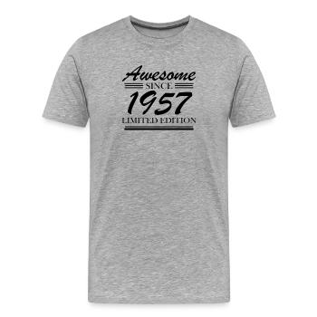 1957 - Jahrgang 1957 - Geburtsjahr 1957 - Männer Premium Bio T-Shirt - Grau meliert - Vorne - Damien (186cm)