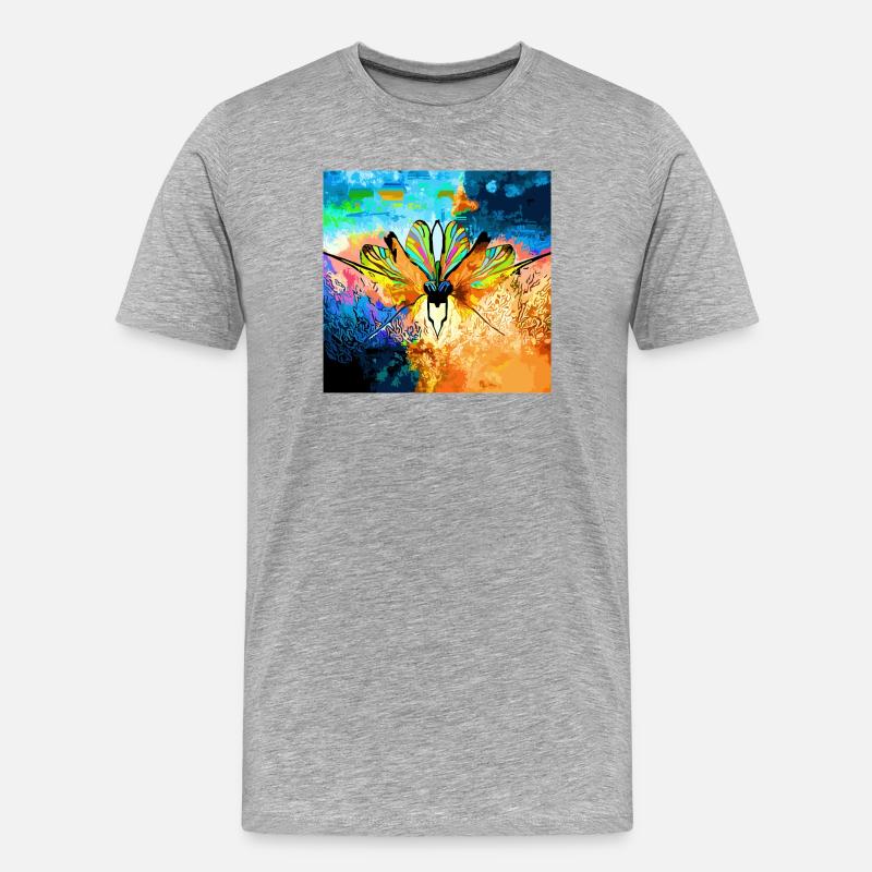 Bunter Falter im Farbmeer - Männer Premium Bio T-Shirt - Grau meliert