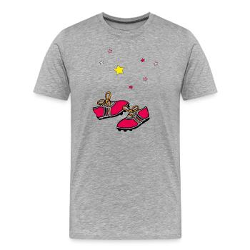 Fußballschuhe, Sterne - Männer Premium Bio T-Shirt - Grau meliert - Vorne - Damien (186cm)