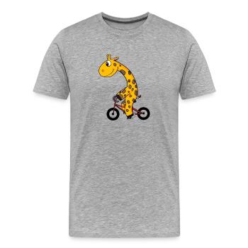 Giraffe rides a bike - Men's Premium Organic T-Shirt - heather grey - Front - Damien (186cm)