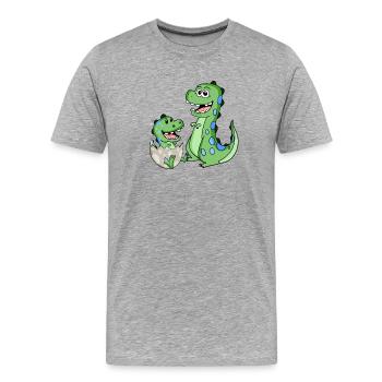Dinosaurier mit Baby Dinosaurier - Männer Premium Bio T-Shirt - Grau meliert - Vorne - Damien (186cm)