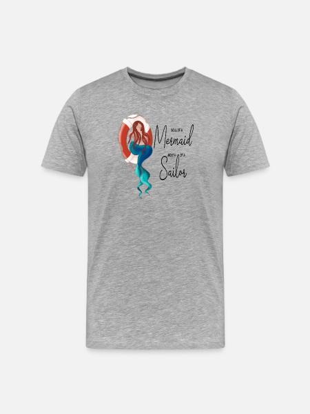 Meeresjungfrau mit Rettungsring - Männer Premium Bio T-Shirt - Grau meliert