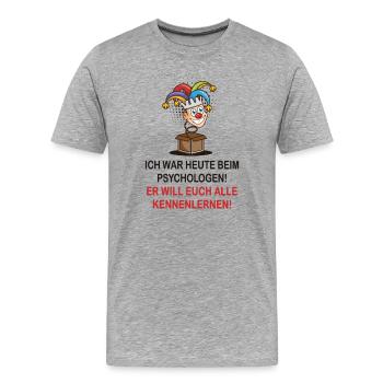 Ich war heute beim Psychologen - Männer Premium Bio T-Shirt - Grau meliert - Vorne - Damien (186cm)