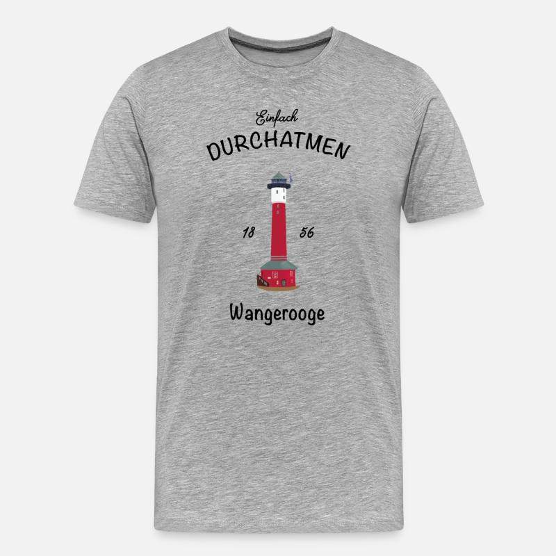 Wangerooge, Einfach Durchatmen, alter Leuchtturm - Männer Premium Bio T-Shirt - Grau meliert