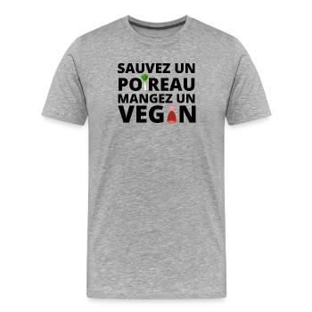 végan, végan humour - T-shirt bio Premium Homme - gris chiné - Devant - Damien (186cm)