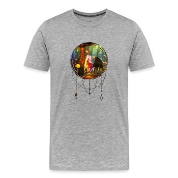 De merveilleuses licornes dans une forêt de champignons - T-shirt bio Premium Homme - gris chiné - Devant - Damien (186cm)