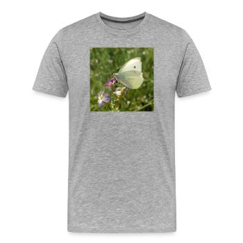 Papillon blanc sur fleur rose - T-shirt bio Premium Homme - gris chiné - Devant - Damien (186cm)