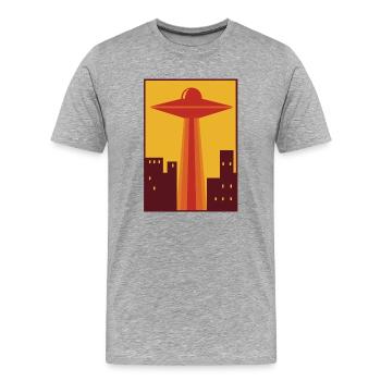 70er Ufo über Stadt - Männer Premium Bio T-Shirt - Grau meliert - Vorne - Damien (186cm)