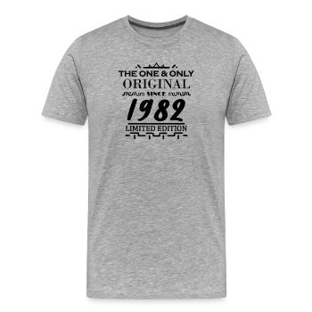 1982 - Baujahr 1982 - Jahrgang 1982 - Männer Premium Bio T-Shirt - Grau meliert - Vorne - Damien (186cm)