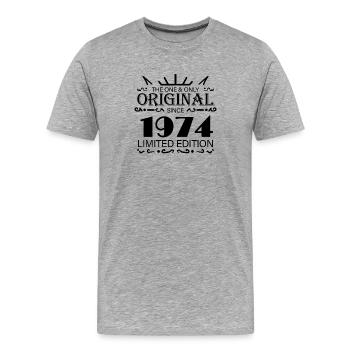 1974 - Année de construction 1974 - Né en 1974 - T-shirt bio Premium Homme - gris chiné - Devant - Damien (186cm)