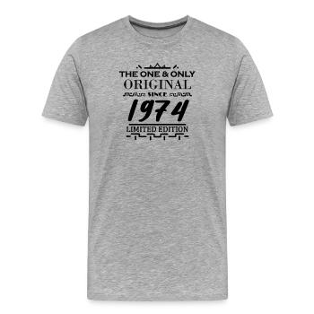 1974 - Année de construction 1974 - Né en 1974 - T-shirt bio Premium Homme - gris chiné - Devant - Damien (186cm)