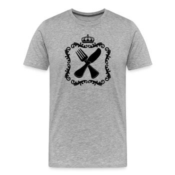 Besteckgestell mit Krone für Restaurantlogo - Männer Premium Bio T-Shirt - Grau meliert - Vorne - Damien (186cm)