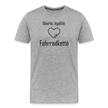 liberté, egalité, Fahrradketté - schwarze Schrift - Männer Premium Bio T-Shirt - Grau meliert - Vorne - Damien (186cm)