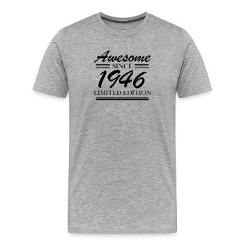 1946 - Né en 1946 - Fantastique depuis 1946 - T-shirt bio Premium Homme - gris chiné - Devant - Damien (186cm)
