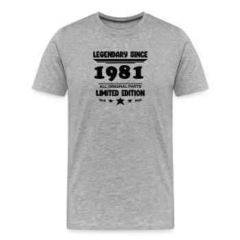 1981 - Jahrgang 1981 - Baujahr 1981 - Männer Premium Bio T-Shirt - Grau meliert - Vorne - Damien (186cm)