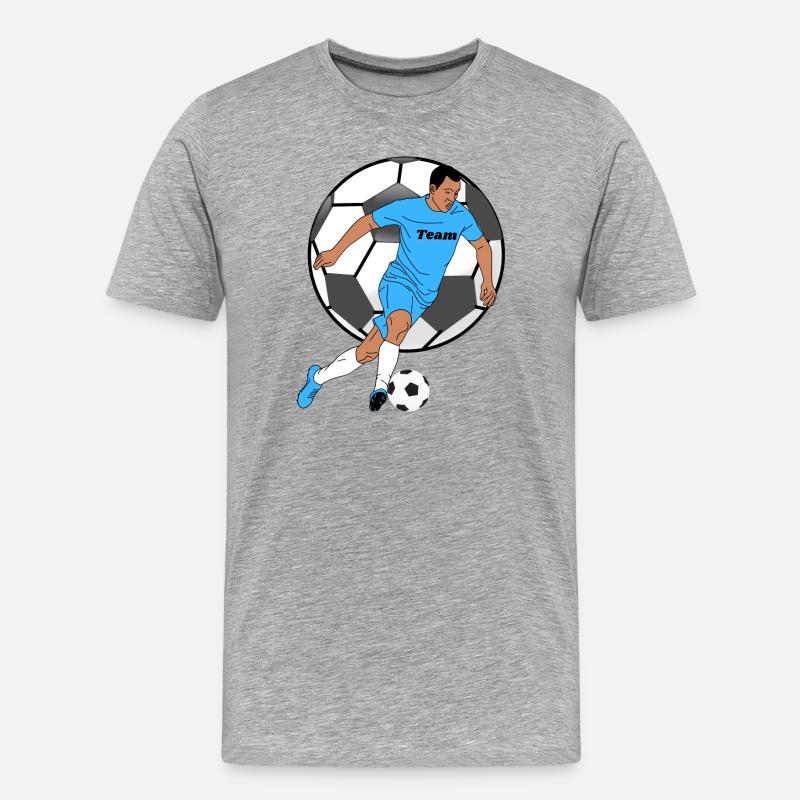 Blauer Teamkicker mit Ball - Männer Premium Bio T-Shirt - Grau meliert