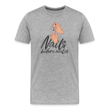 Les ongles avant les hommes Créateur d’ongles - T-shirt bio Premium Homme - gris chiné - Devant - Damien (186cm)
