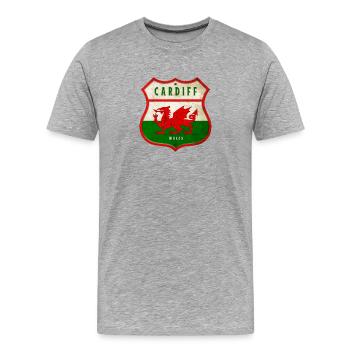 Cardiff Wales Wappen Flaggen Design - Männer Premium Bio T-Shirt - Grau meliert - Vorne - Damien (186cm)
