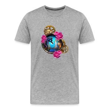 Beau design steampunk avec hippocampes - T-shirt bio Premium Homme - gris chiné - Devant - Damien (186cm)