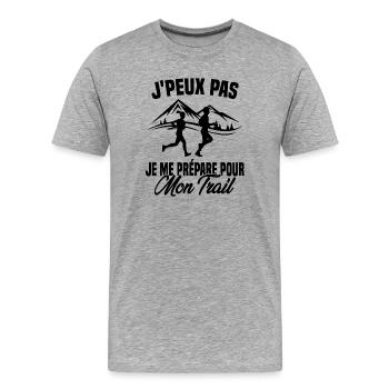 Je peux pas je me prépare pour mon trail - T-shirt bio Premium Homme - gris chiné - Devant - Damien (186cm)