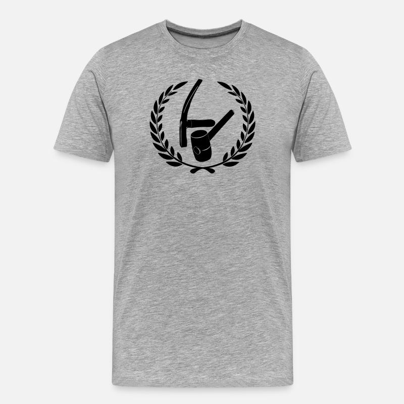Pflastererlogo in Lorbeerkranz - Männer Premium Bio T-Shirt - Grau meliert