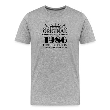 1986 - Baujahr 1986 - Jahrgang 1986 - Männer Premium Bio T-Shirt - Grau meliert - Vorne - Damien (186cm)