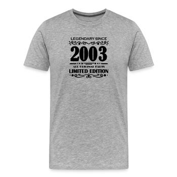 2003 - Jahrgang 2003 - Baujahr 2003 - Männer Premium Bio T-Shirt - Grau meliert - Vorne - Damien (186cm)