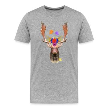blumenmuster, hirschkopf, waldtiere - Männer Premium Bio T-Shirt - Grau meliert - Vorne - Damien (186cm)