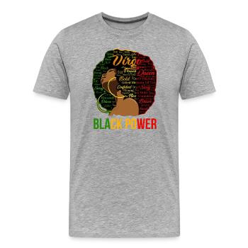 Afro Power Word Cloud Portrait - Men's Premium Organic T-Shirt - heather grey - Front - Damien (186cm)