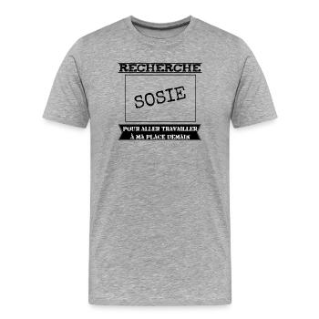 Cadeau humour travail recherche sosie - T-shirt bio Premium Homme - gris chiné - Devant - Damien (186cm)