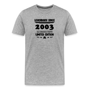 2003 - Jahrgang 2003 - Baujahr 2003 - Männer Premium Bio T-Shirt - Grau meliert - Vorne - Damien (186cm)