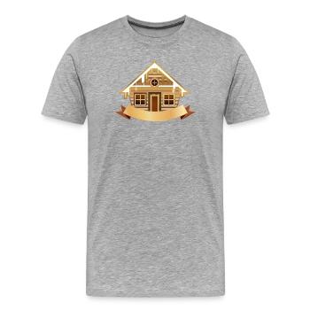 gemütliche Blockhütte mit Banner zum Beschriften - Männer Premium Bio T-Shirt - Grau meliert - Vorne - Damien (186cm)