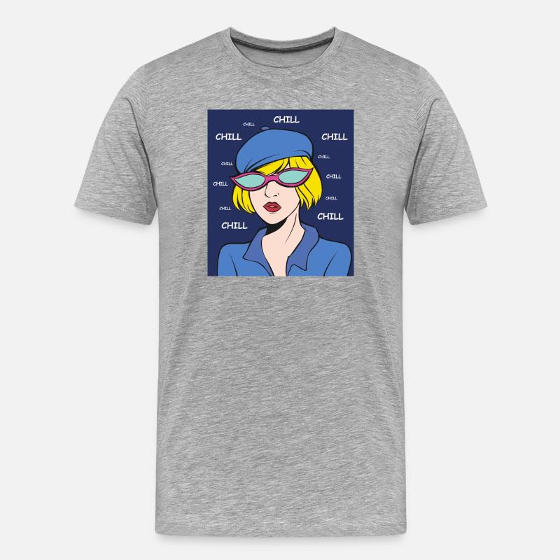 Chill Pop Art Dame - Männer Premium Bio T-Shirt - Grau meliert