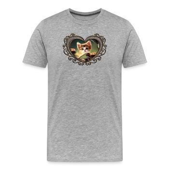 Une jolie aventure de lecture de chaton - T-shirt bio Premium Homme - gris chiné - Devant - Damien (186cm)