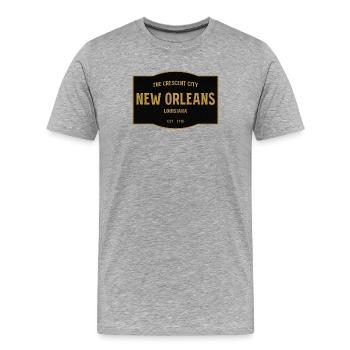 New Orleans Vintage Schild Gold - Männer Premium Bio T-Shirt - Grau meliert - Vorne - Damien (186cm)