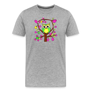 Happy owl in a multicolored tree - Men's Premium Organic T-Shirt - heather grey - Front - Damien (186cm)
